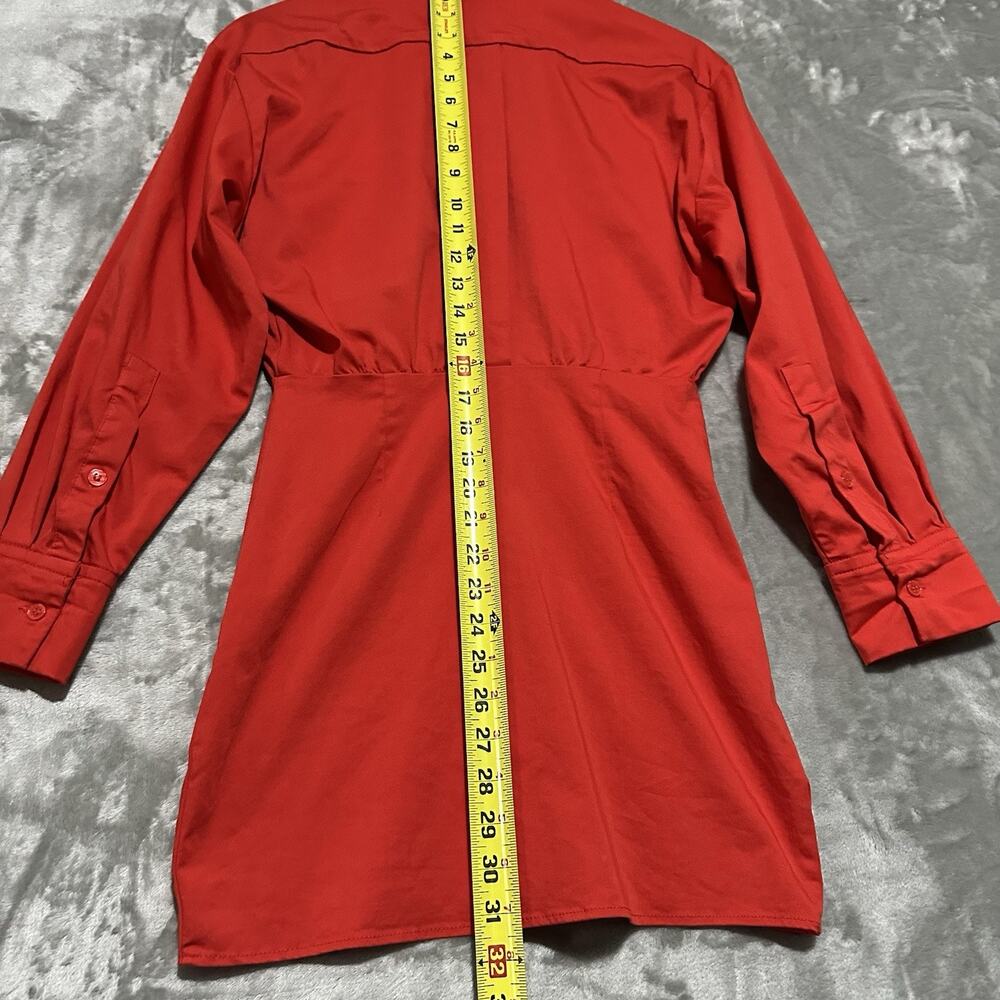 Zara Poplin Cargo Pocket Button Front Mini Dress Womens Sz XS Orange Red Preppy - Picture 7 of 7